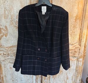 Black Windowpane Double-Breasted Blazer